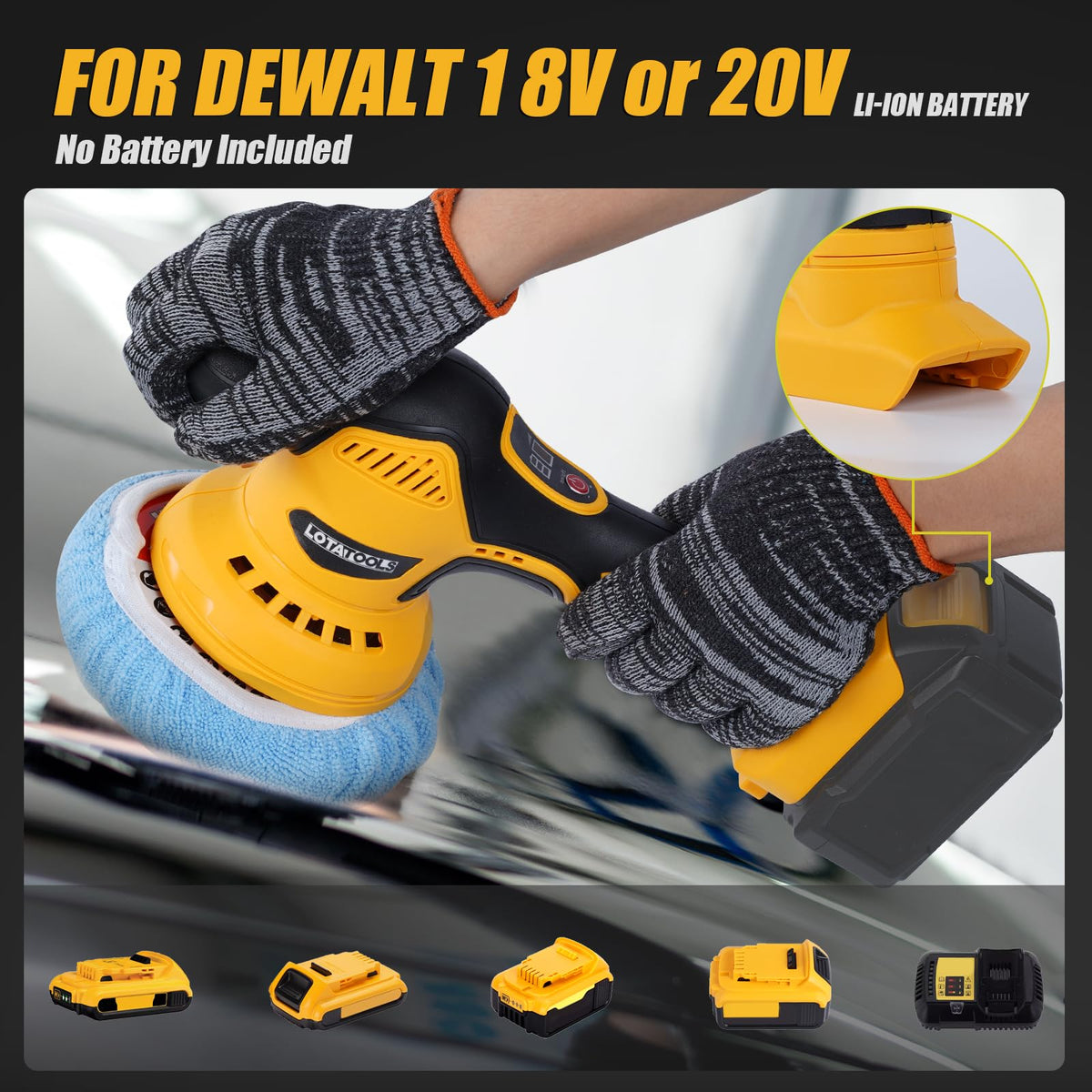 LotaTools DeWalt battery-compatible polisher enables flexible, cordless use.