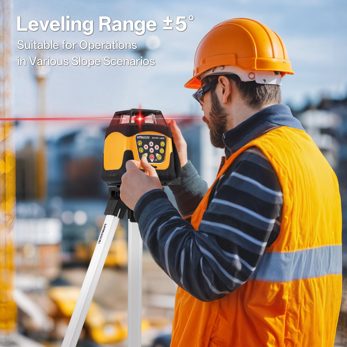 LotaTools rotary laser level receiver with clamp aids long-range measurements outdoors