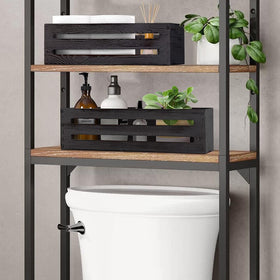 LotFancy farmhouse toilet topper enhances decor while keeping supplies in reach.