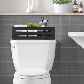 LotFancy pine wood toilet paper holder keeps rolls neatly within reach.