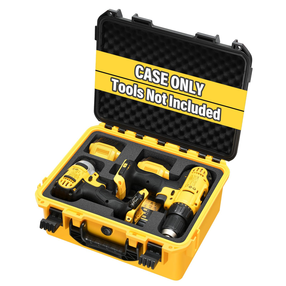 LOTOCASE Dewalt tools case interior foam securely holds drills and batteries.