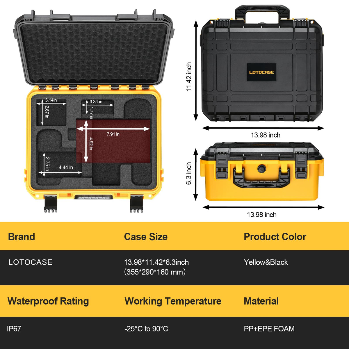LOTOCASE Dewalt case rugged polypropylene shell protects tools from dust and impacts.