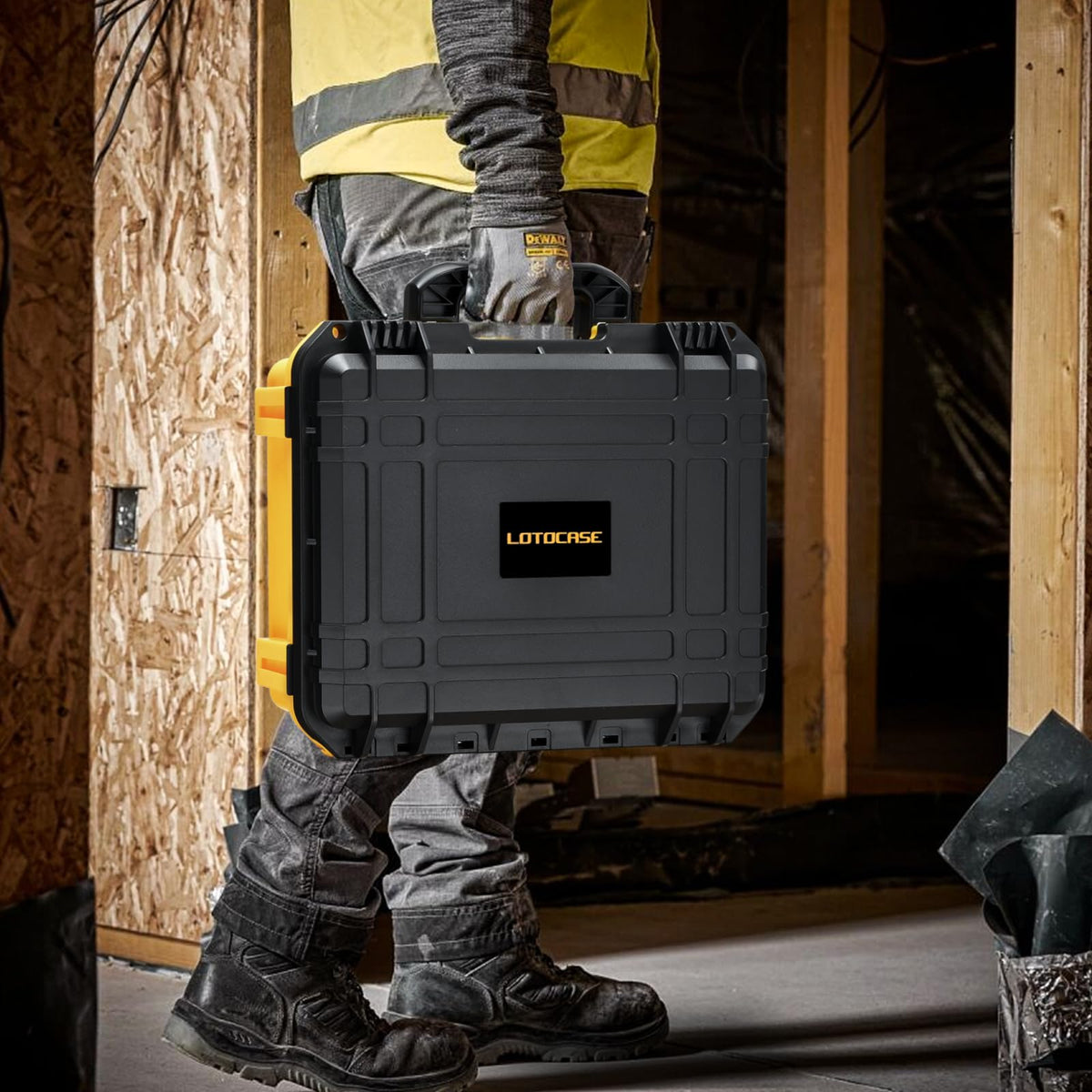 LOTOCASE Dewalt case waterproof seal guards contents on wet job sites.