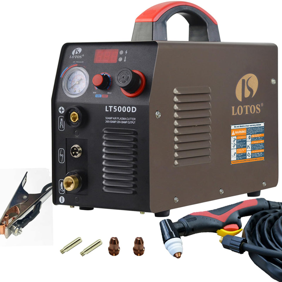 LOTOS LT5000D plasma cutter setup enables quick startup with air-ready connection.