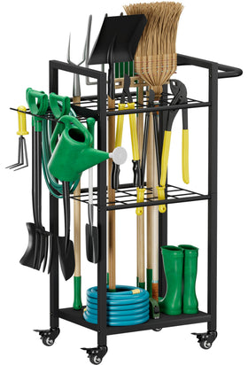 Lotspasie garden tool organizer with wheels enables easy transport of heavy tools.