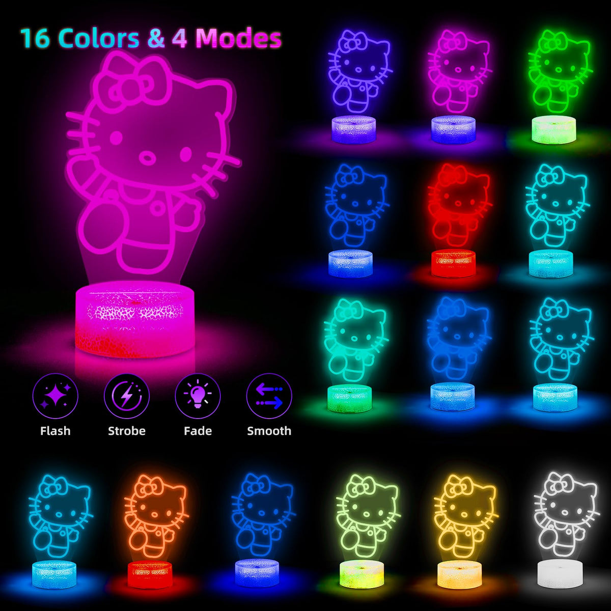 LOUHH Kitty Night Light with remote enables 16 color options for mood lighting