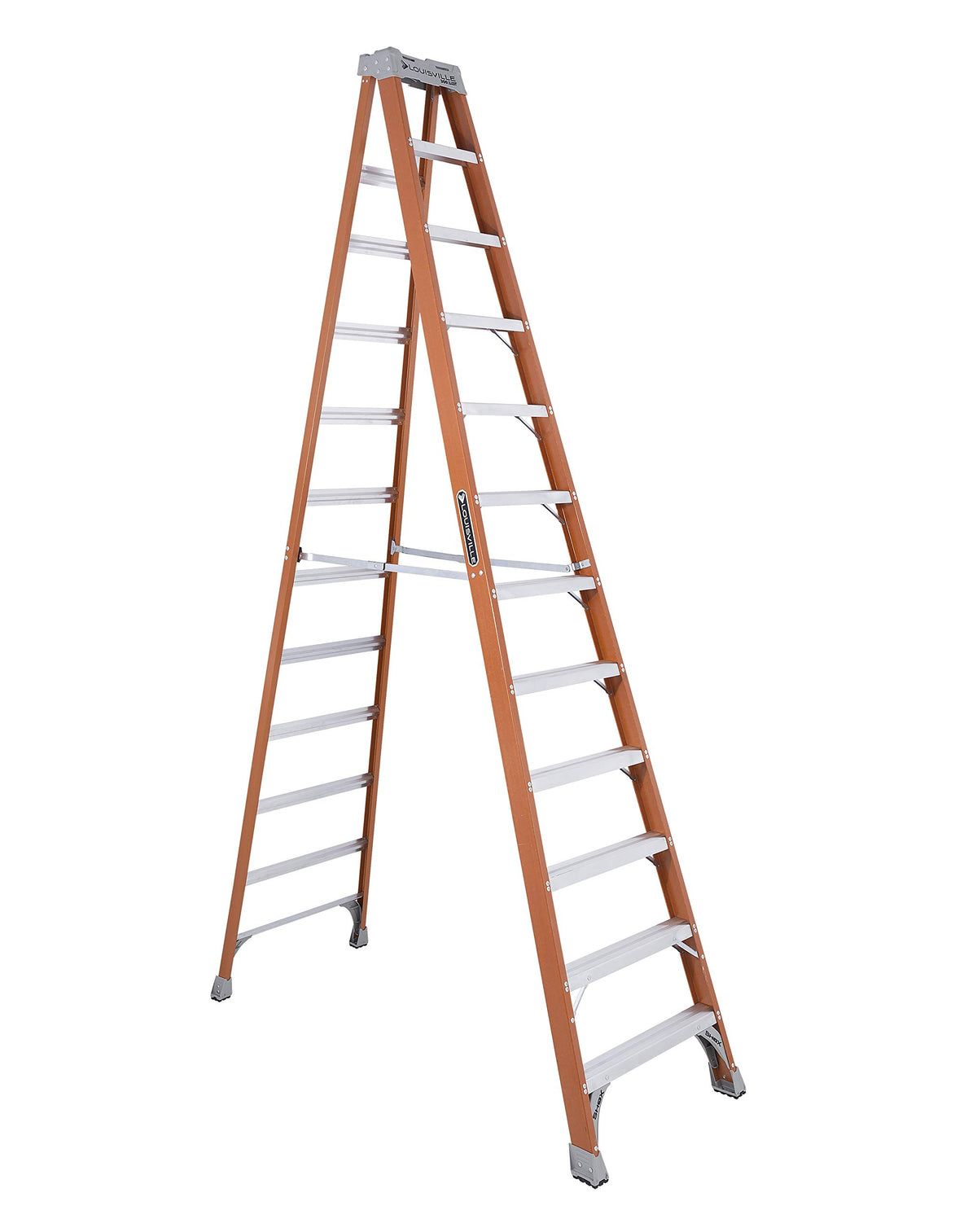 Louisville Ladder 12-foot fiberglass step ladder offers non-conductive safety for electrical work.