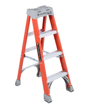 Louisville Ladder 4-Foot fiberglass step ladder front view showing non-conductive safety benefits