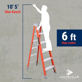 Louisville Ladder Da Boot on 6ft fiberglass ladder provides slip-resistant footing.