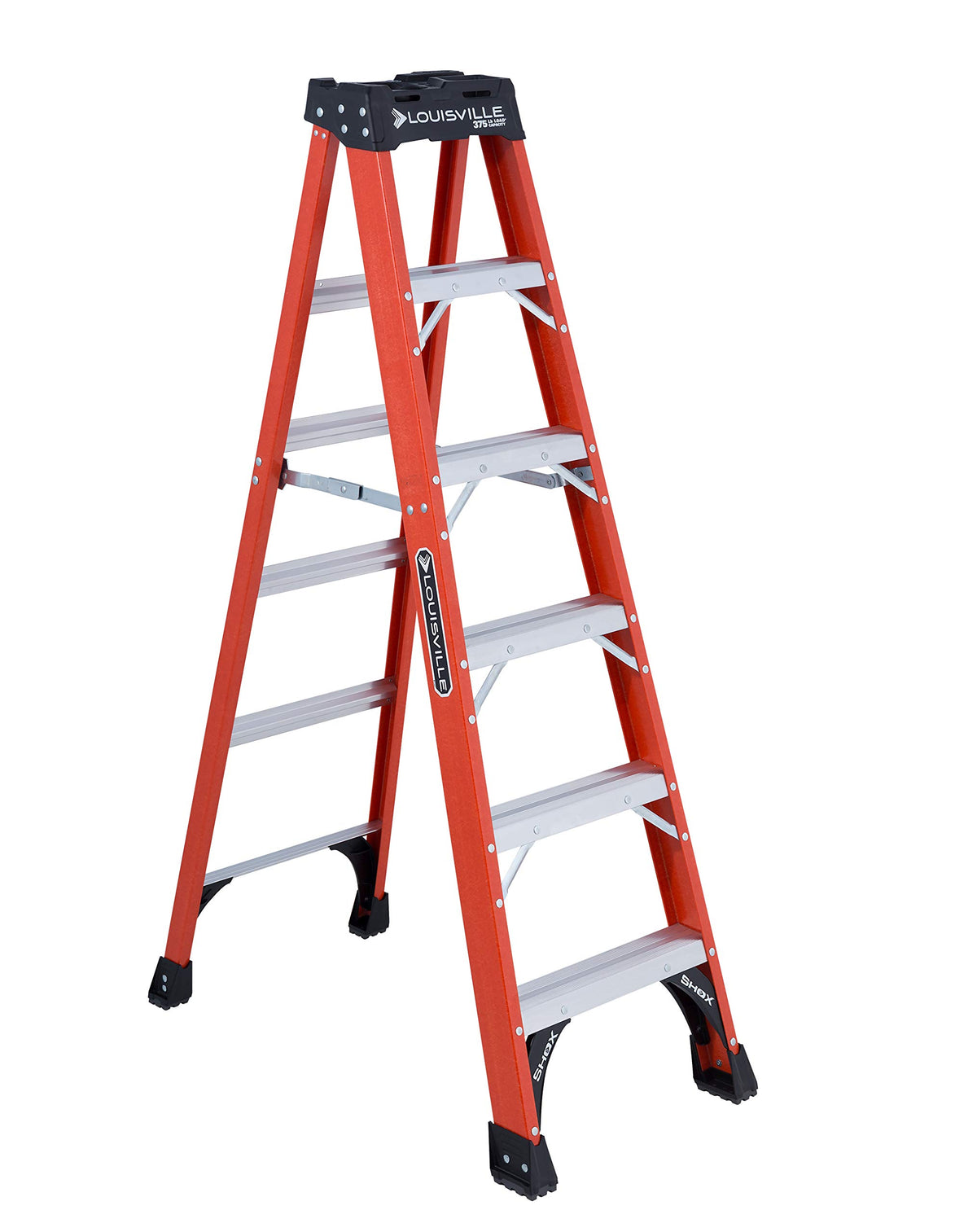 Louisville Ladder 6ft fiberglass step ladder showing non-conductive safety for electrical tasks.