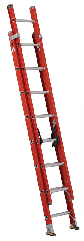 Louisville Ladder FE3216 16ft fiberglass extension shows non-conductive safety for electrical work