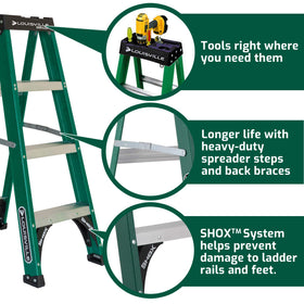 Louisville Ladder ProTop magnet tray top for quick tool access.
