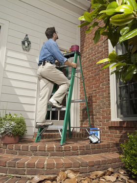 Louisville Ladder fiberglass 4ft side view shows stable footprint.