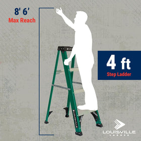 Louisville Ladder 4ft fiberglass feet with slip-resistant grip for stable standing.