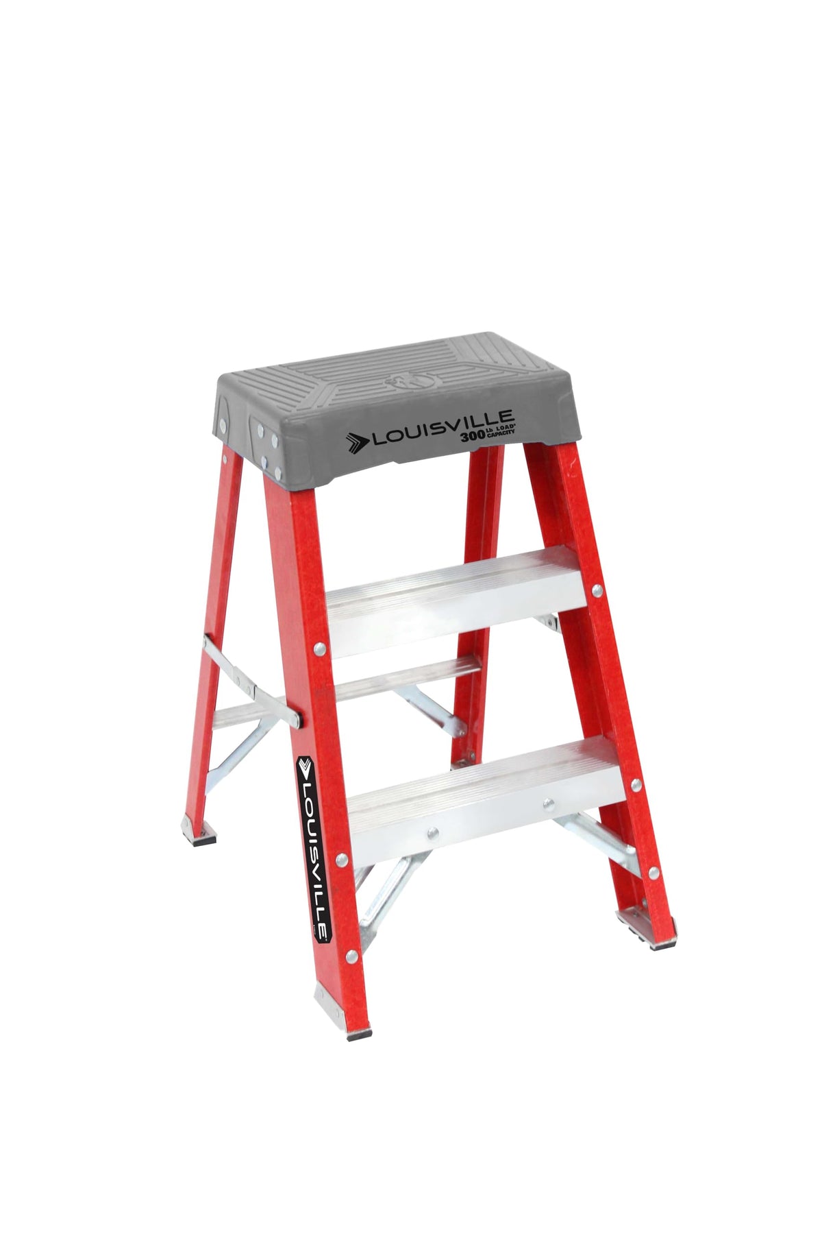 Louisville Ladder FS1502 2-foot step stool with reinforced gussets for heavy-duty use.
