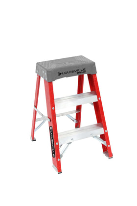Louisville Ladder FS1502 2-foot step stool with reinforced gussets for heavy-duty use.