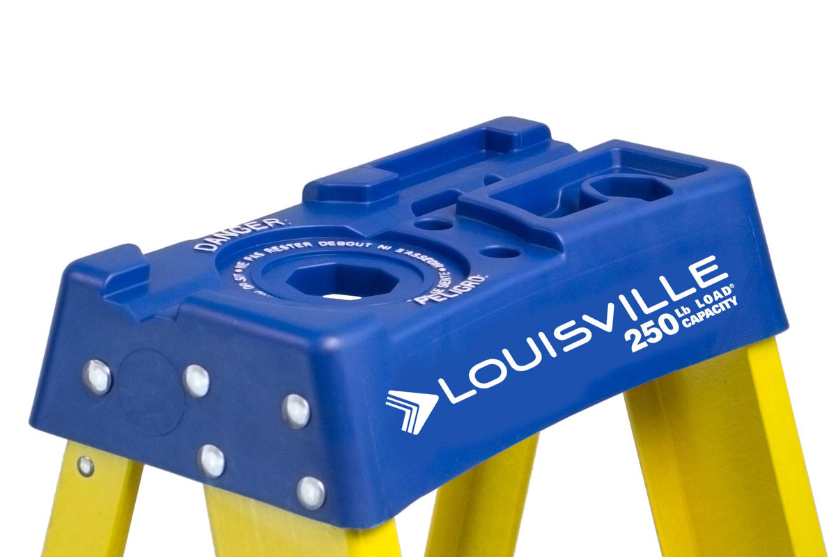 Louisville Ladder FS2005 non-conductive fiberglass supports electrical-safe work.