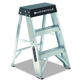 Louisville Ladder Pro Top with magnetic tray keeps tools within reach.