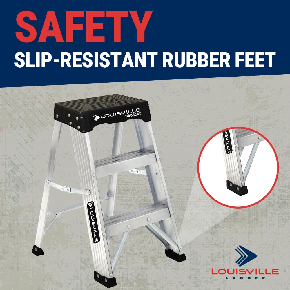 Louisville Ladder two-foot stepladder with wide top for comfort.