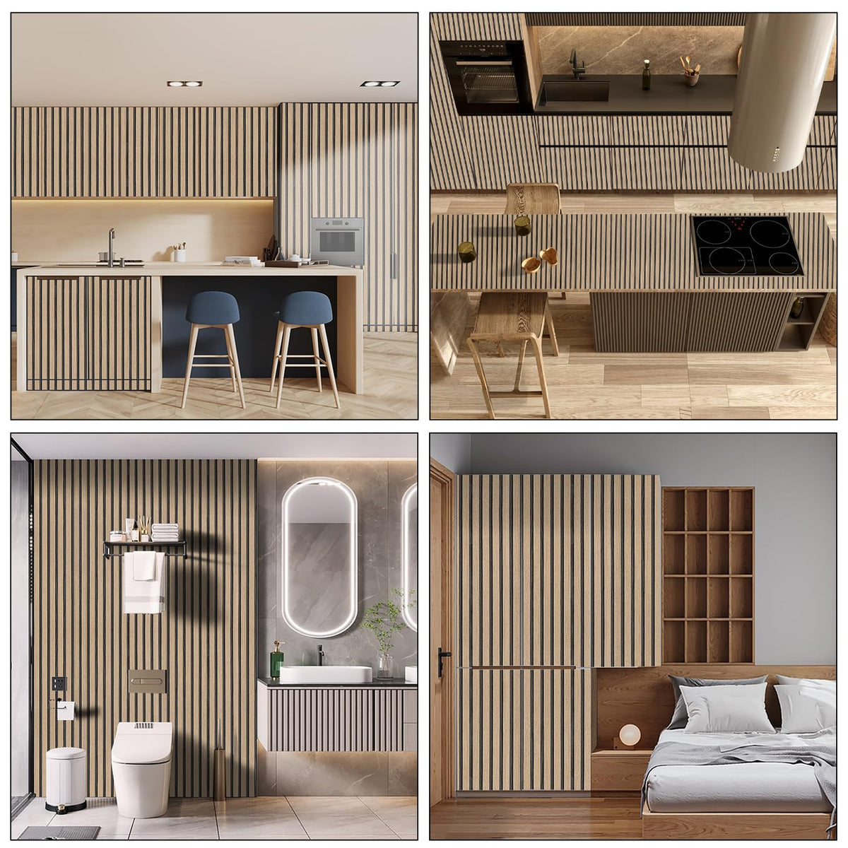 LOVADA brown wood slats in kitchen area for easy-clean style