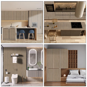 LOVADA brown wood slats in kitchen area for easy-clean style