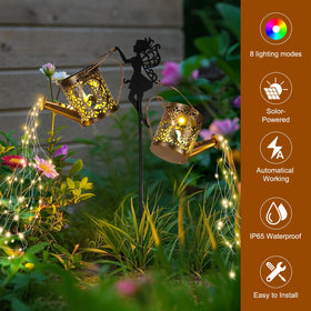 LOVERUIS watering can lights with fairy hook detail for whimsical garden decor.