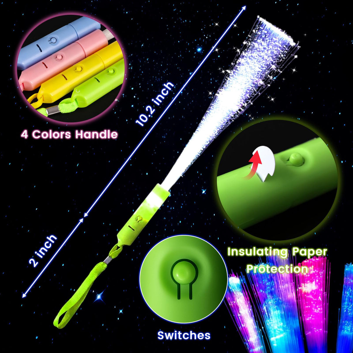 LovesTown fiber optic wands with safe ABS plastic and soft strands for kid-friendly fun.