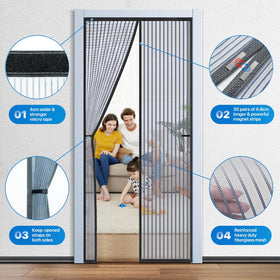 Loviga magnetic bars aligned for self-sealing doorway entry.