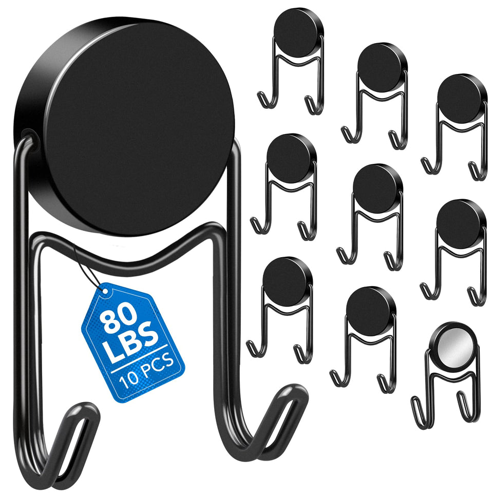 LOVIMAG magnetic hook holding up to 80 lbs on a metal door for easy storage.