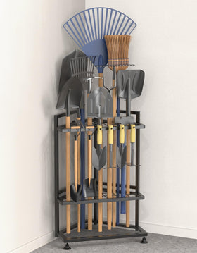 Lovind corner triangular tool rack fits tight spaces and keeps tools accessible.
