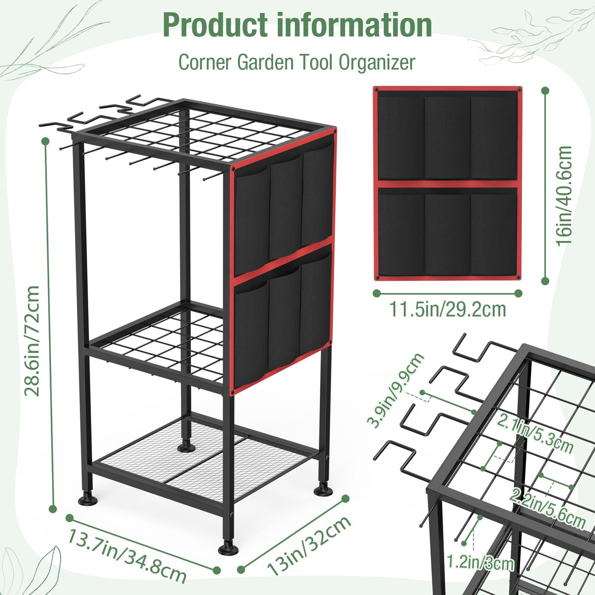 Lovind Garden Tool Organizer side pocket holds small tools for quick access.
