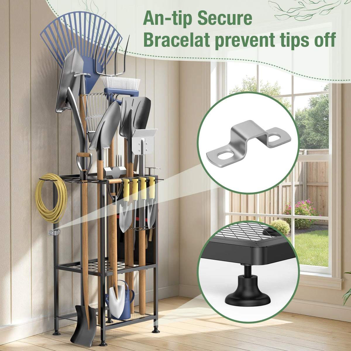 Lovind Garden Tool Organizer sturdy steel frame resists rust for outdoor use.