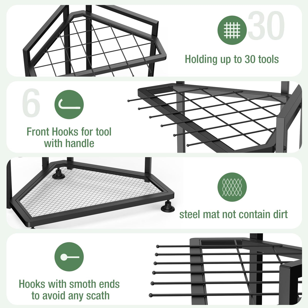 Lovind garden tool storage for garage or shed keeps rakes and shovels organized.