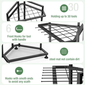 Lovind garden tool storage for garage or shed keeps rakes and shovels organized.