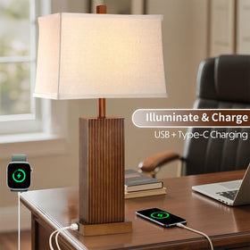 Lovlast bedside lamp on a nightstand supports easy charging at night.