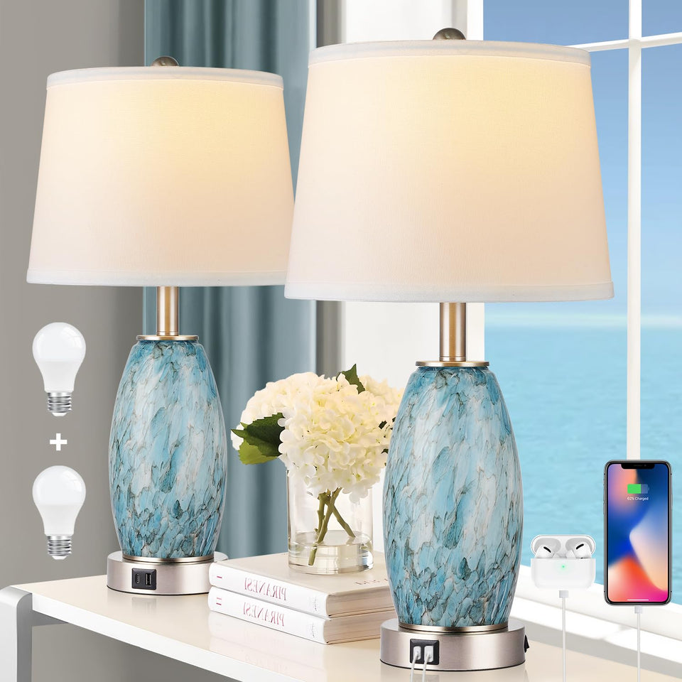 Lovlast coastal glass lamp base with metal stand for durable bedside lighting.