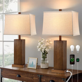Lovlast walnut-base wood table lamp adds warm, natural ambience to living rooms.