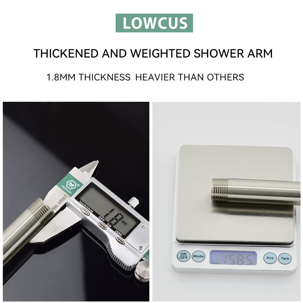 LOWCUS 123815BN 8-inch length shower arm ready for installation.