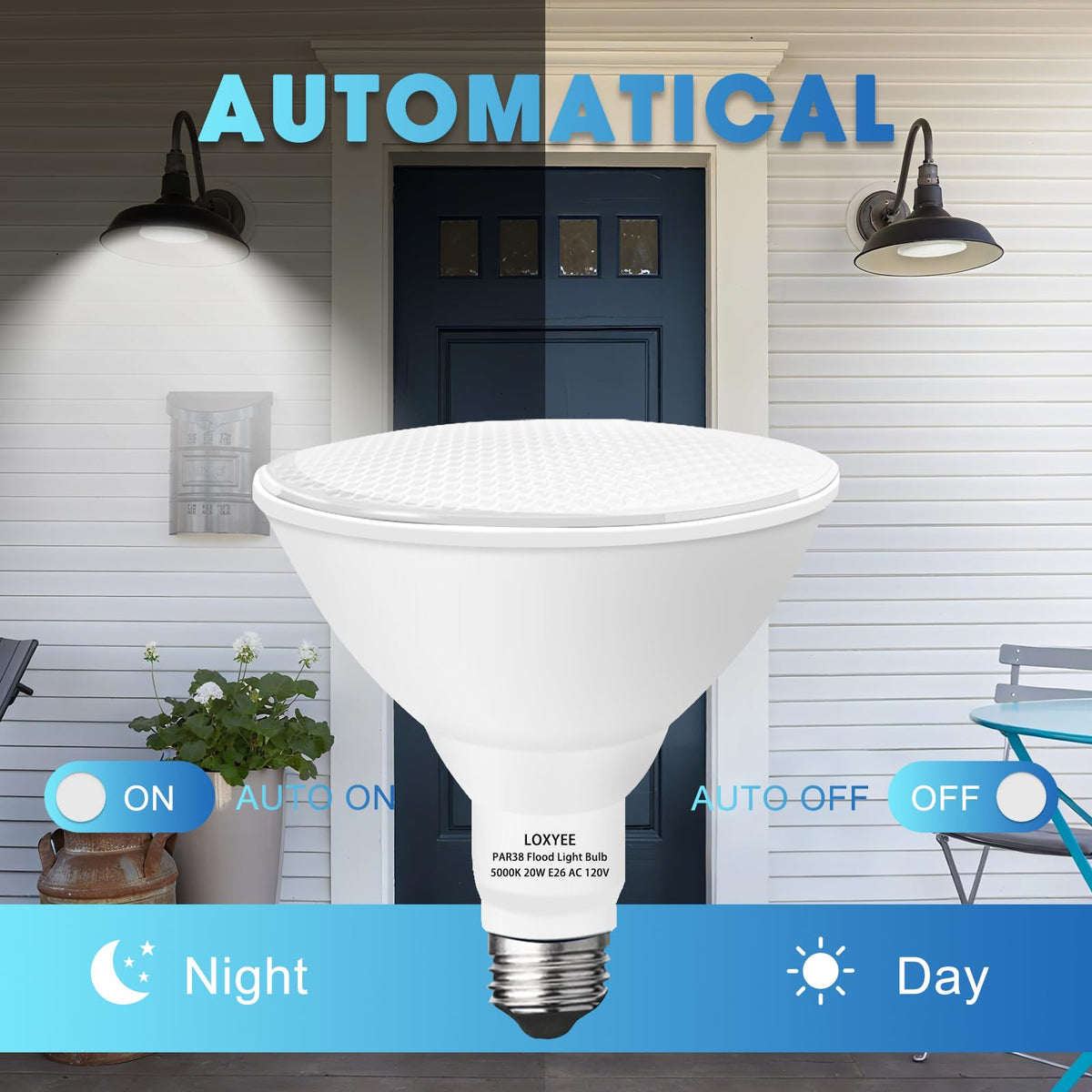 LOXYEE outdoor flood light with 6 inch installation and E26 base