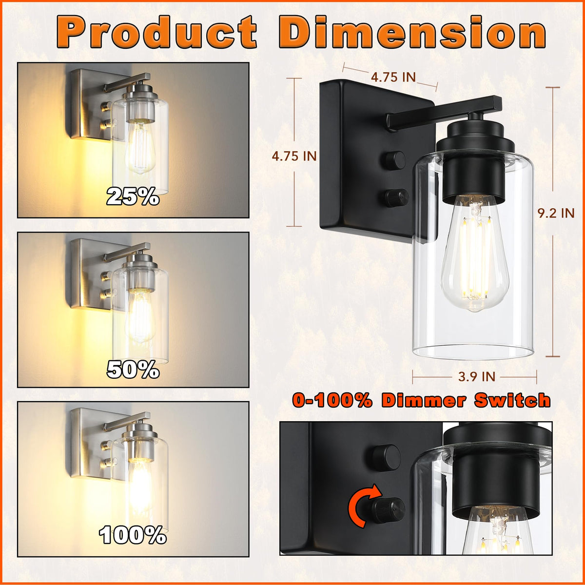 Loyareal bathroom light with clear glass shade for vanity illumination