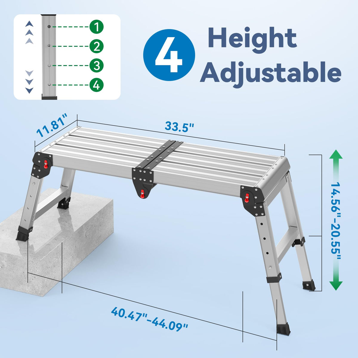 Loyoda work platform with four height settings for safe reach during tasks