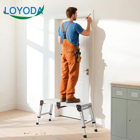 Loyoda work platform folding mechanism shown for quick storage