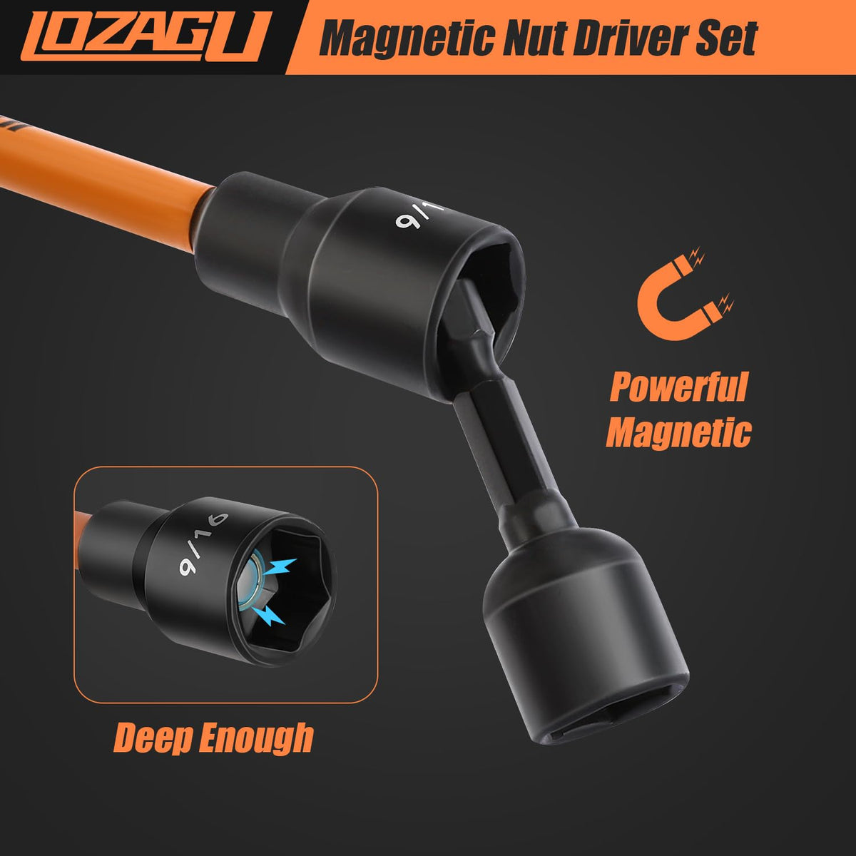 Legible size markings on handles speed quick selection.