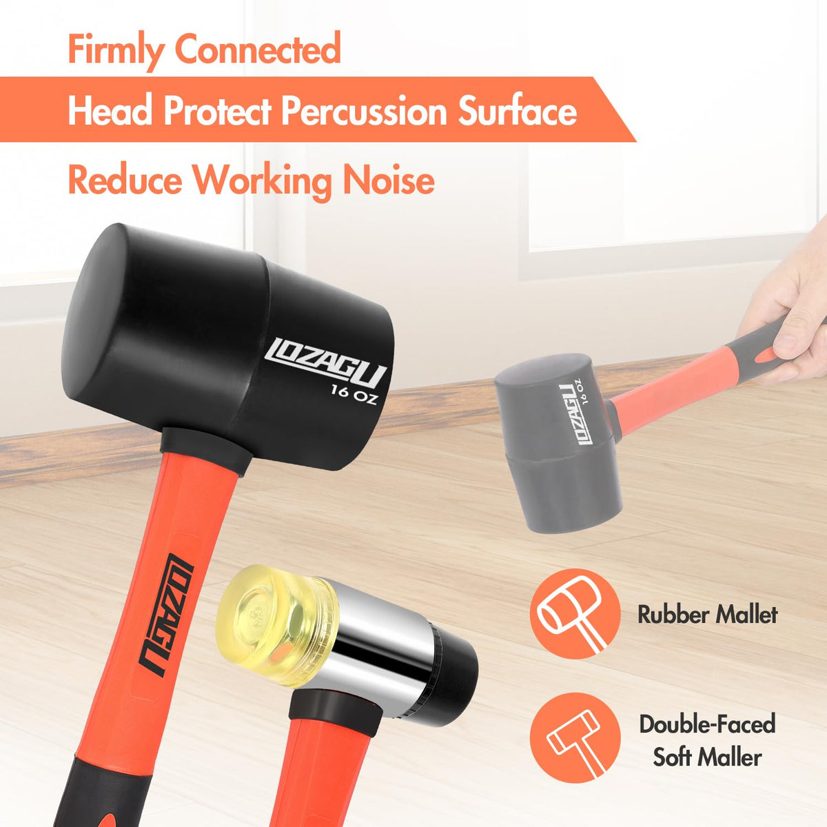 LOZAGU 35mm double-faced soft mallet protects delicate surfaces like tiles.