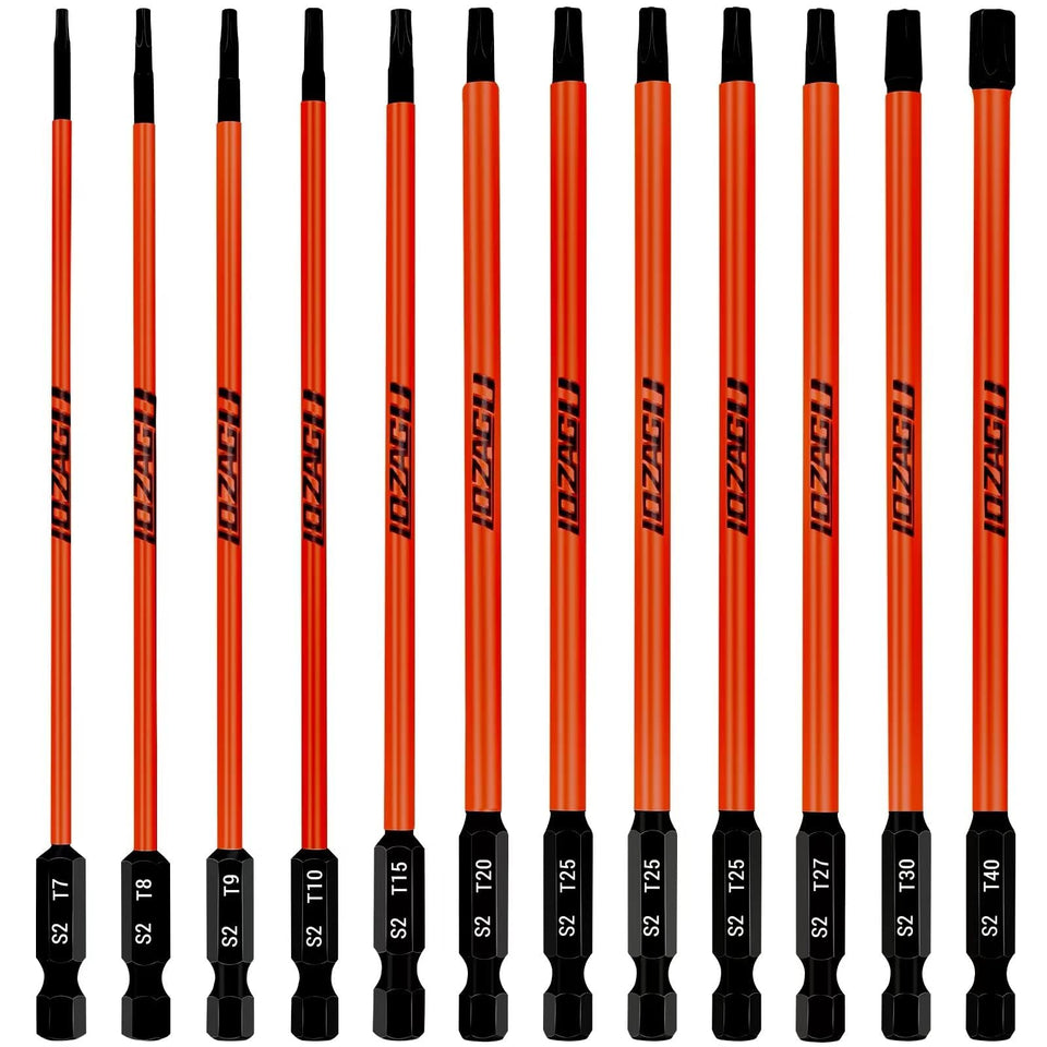 LOZAGU torx bit set shows 6-inch bits for tough fasteners and longer reach