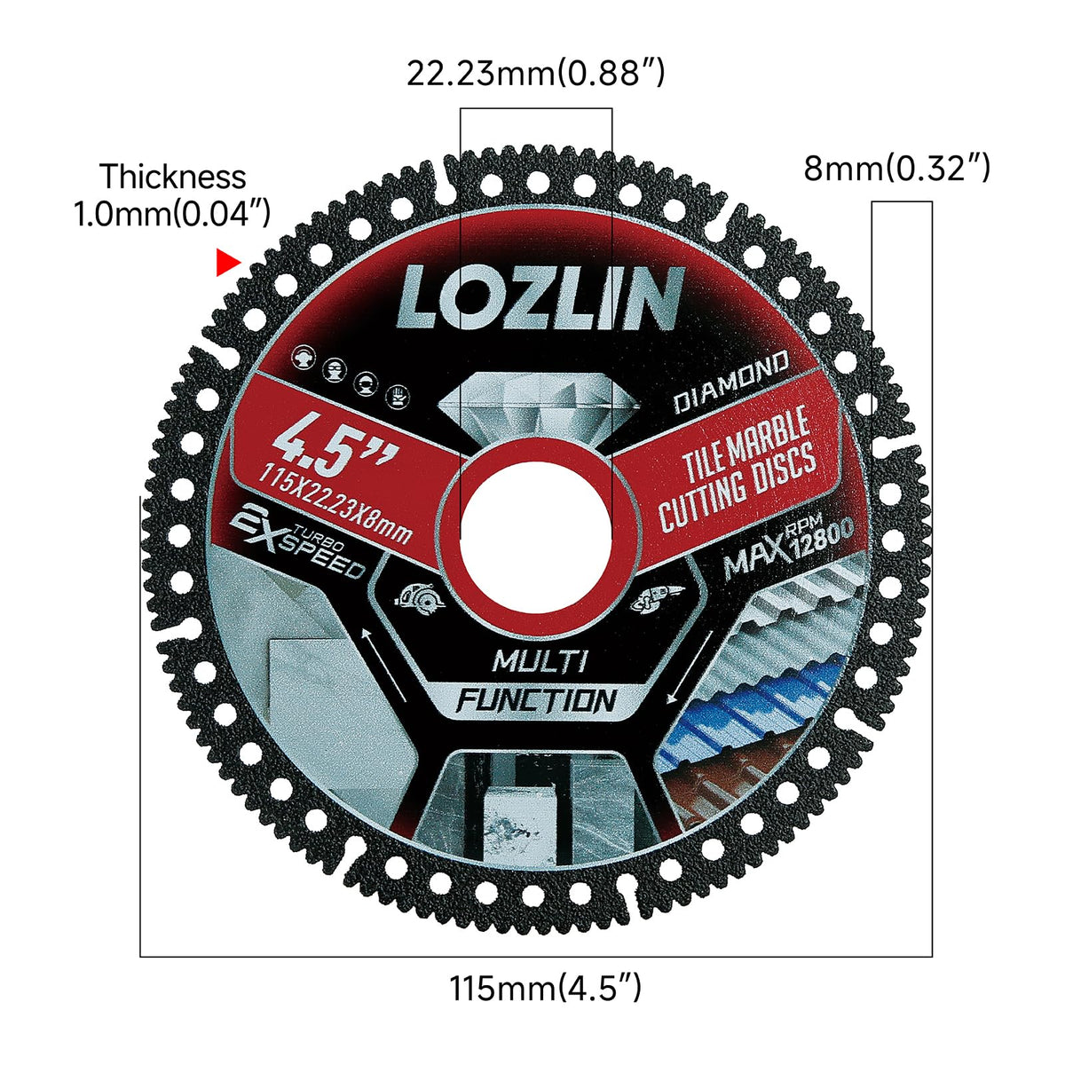LOZLIN blade cutting marble for precise, clean edges.