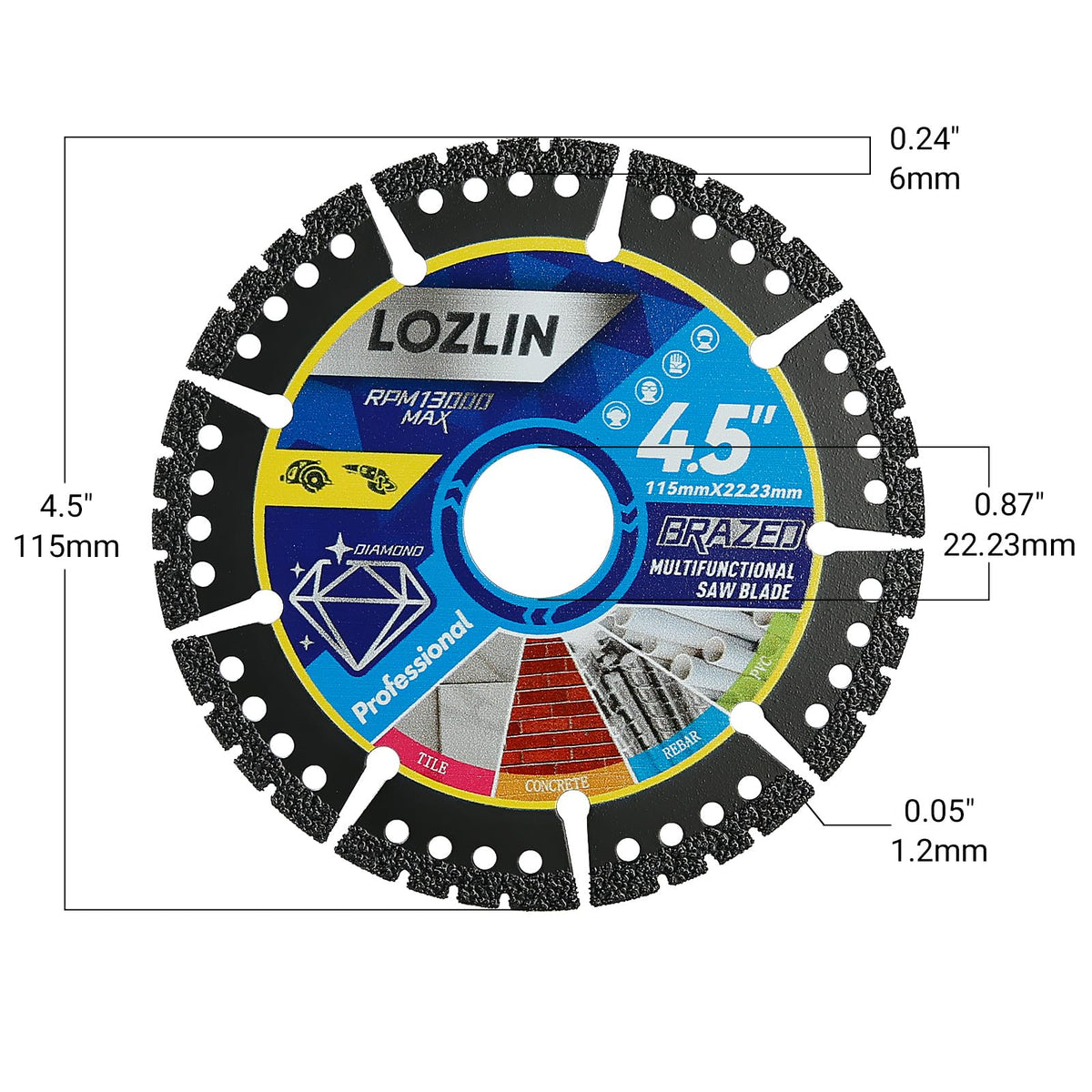 LOZLIN Diamond Blades close-up with black teeth highlights precision and long-lasting sharpness.