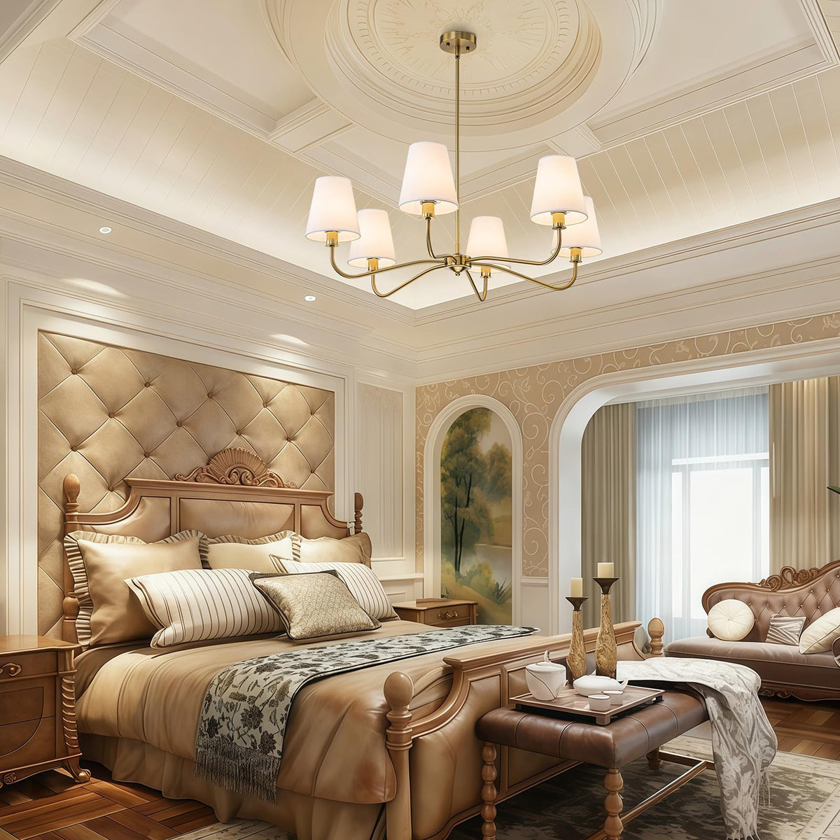 LOZOHOM entryway brass gold chandelier creating a welcoming entrance glow.
