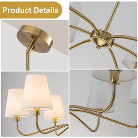 LOZOHOM living room brass gold chandelier adding a soft glow to the space.