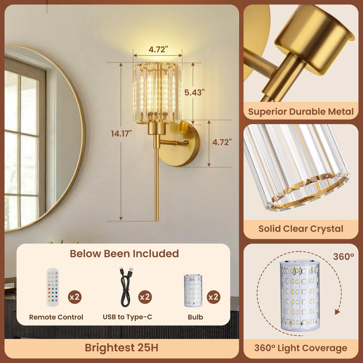 LPAIRO 25h max brightness on full charge provides extended lighting.